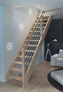 DOLLE HELSINKI - schody rovné bez podstupnic, dub nelakovaný, zábradlí pruty